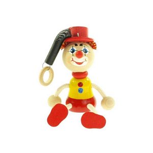 Česká dřevěná hračka Klaun s kloboukem na pružině
