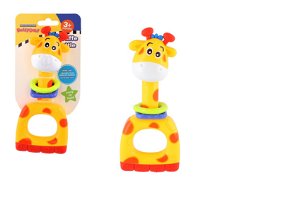 Teddies Chrastítko/kousátko/pískátko žirafa plast 7x16cm na kartě 3m+