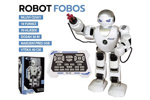 Teddies Robot RC FOBOS plast interaktivní chodící 40cm česky mluvící na baterie s USB v krabici 31x45x13cm