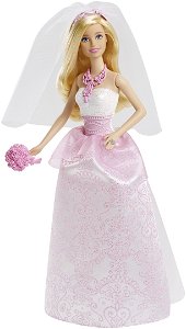 Mattel Barbie Panenka nevěsta s kyticí v růžovo bílých šatech