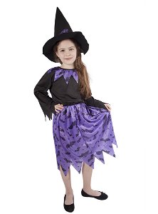 Rappa Dětský kostým čarodějnice s netopýry a kloboukem/Halloween (M)