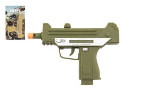 Pistole samopal ARMY  plast 17,5cm na baterie se zvukem se světlem zelená na kartě