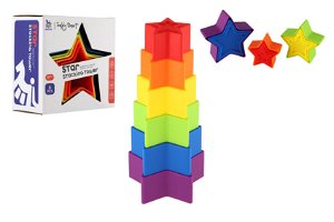 Teddies Věž/Pyramida hvězda barevná stohovací skládačka 6ks plast v krabičce 12x12x6,5cm 18m+