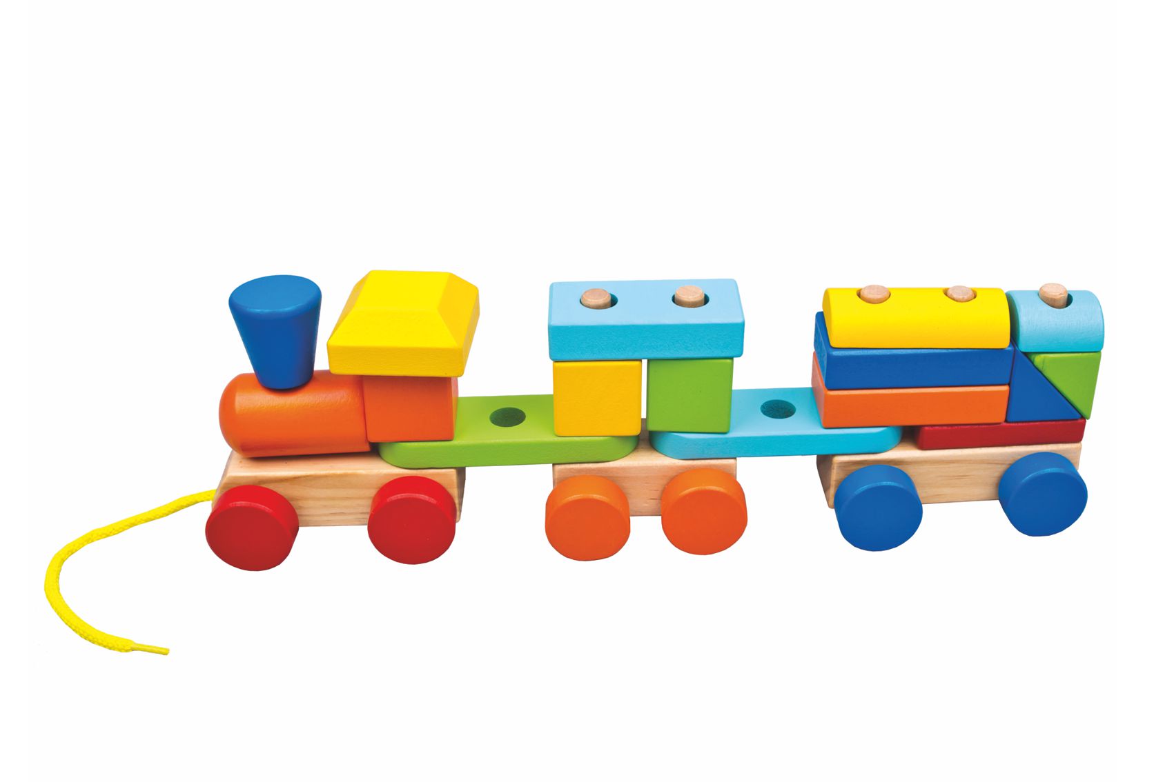 Vlak + 2 vagóny dřevo tahací stavebnice 19 dílků v krabičce 37x12x9cm 18m+