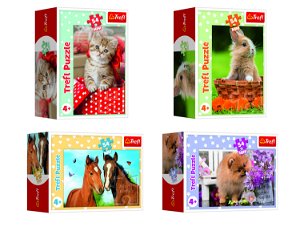 Trefl Minipuzzle 54 dílků Zvířátka - mláďata 4 druhy v krabičce 9x6,5x4cm
