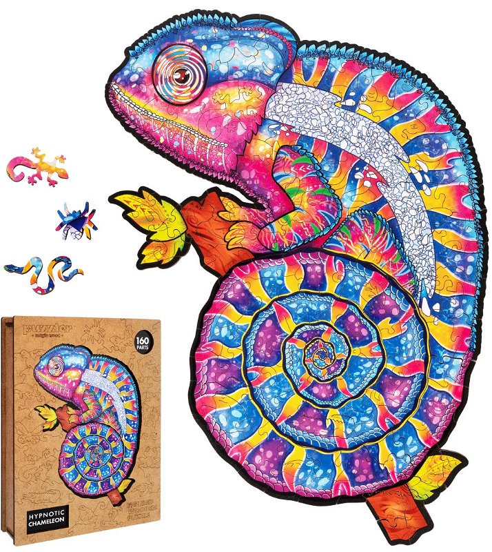 Puzzler DŘEVĚNÉ BAREVNÉ PUZZLE - Hypnotický chameleon