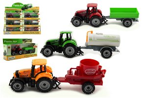 Teddies Traktor s přívěsem plast/kov 19cm 3 druhy na volný chod v krabičce 25x13x5,5cm 12ks v boxu