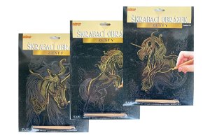 SMT Creatoys Škrabací obrázek zlatý Jednorožec A4 20,3x25,4cm 3 druhy na kartě