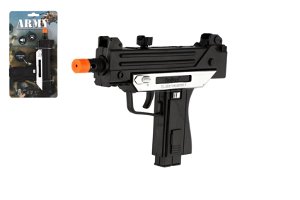 Teddies Pistole samopal plast  ARMY 17,5cm na baterie se zvukem se světlem černá na kartě
