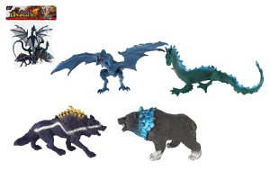 Teddies Zvířata Fantasy plast drak vlkodlak 4ks v sáčku 28x30x8cm