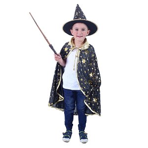 Rappa Dětský plášť černý s kloboukem čarodějnice/Halloween