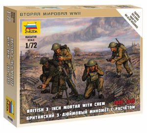 Zvezda Wargames (WWII) figurky 6168 - British Mortar with crew 1939-42 (1:72)