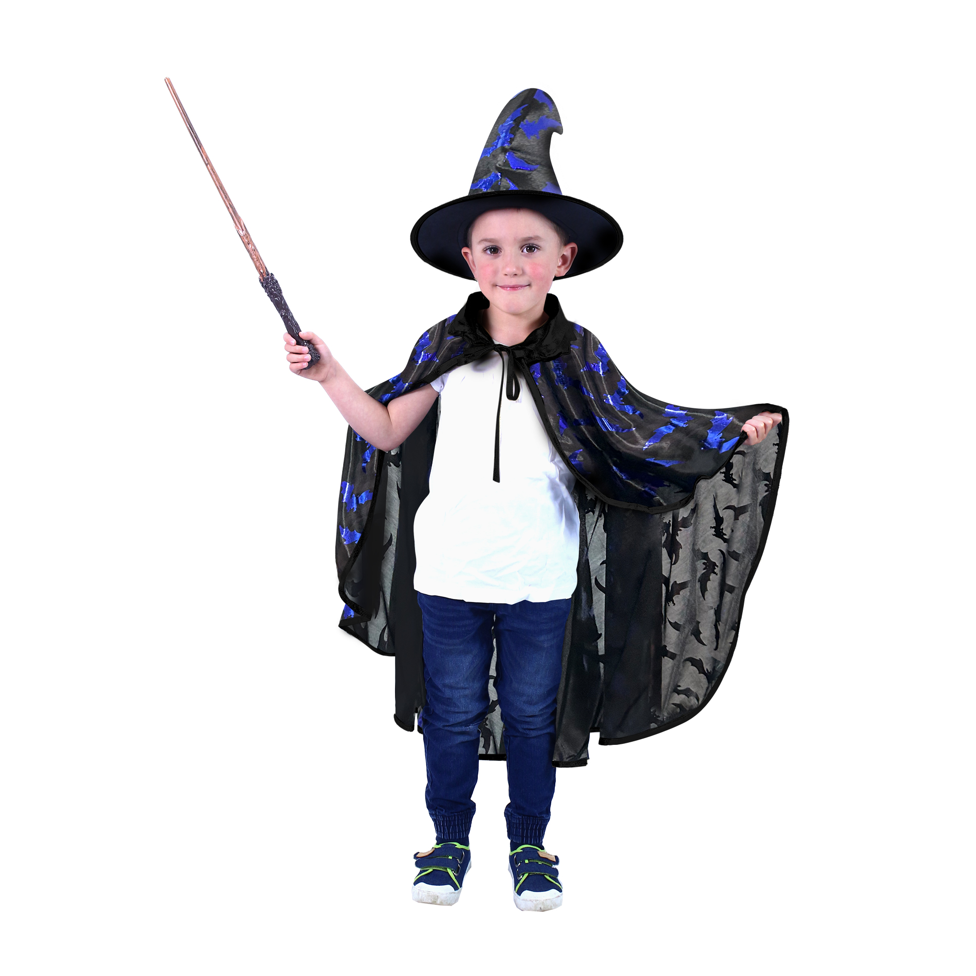 Rappa Dětský plášť černý s potiskem netopýrů s kloboukem
