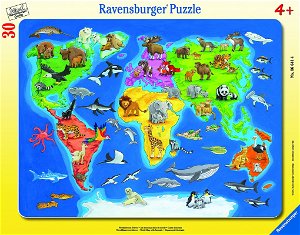 Ravensburger dětské puzzle Mapa světa se zvířaty 30-48d