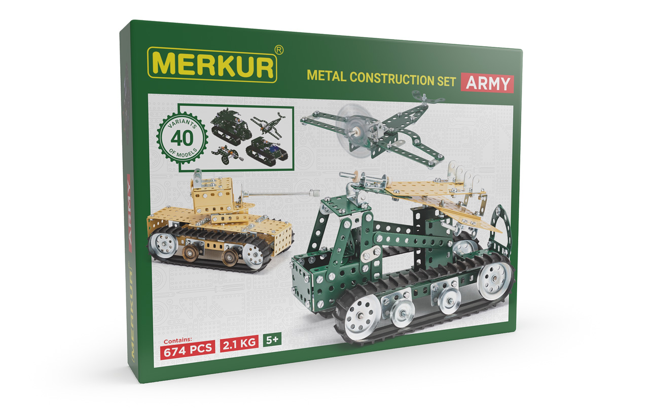 MERKUR - Stavebnice Merkur Army Set, 657 dielov, 40 modelov