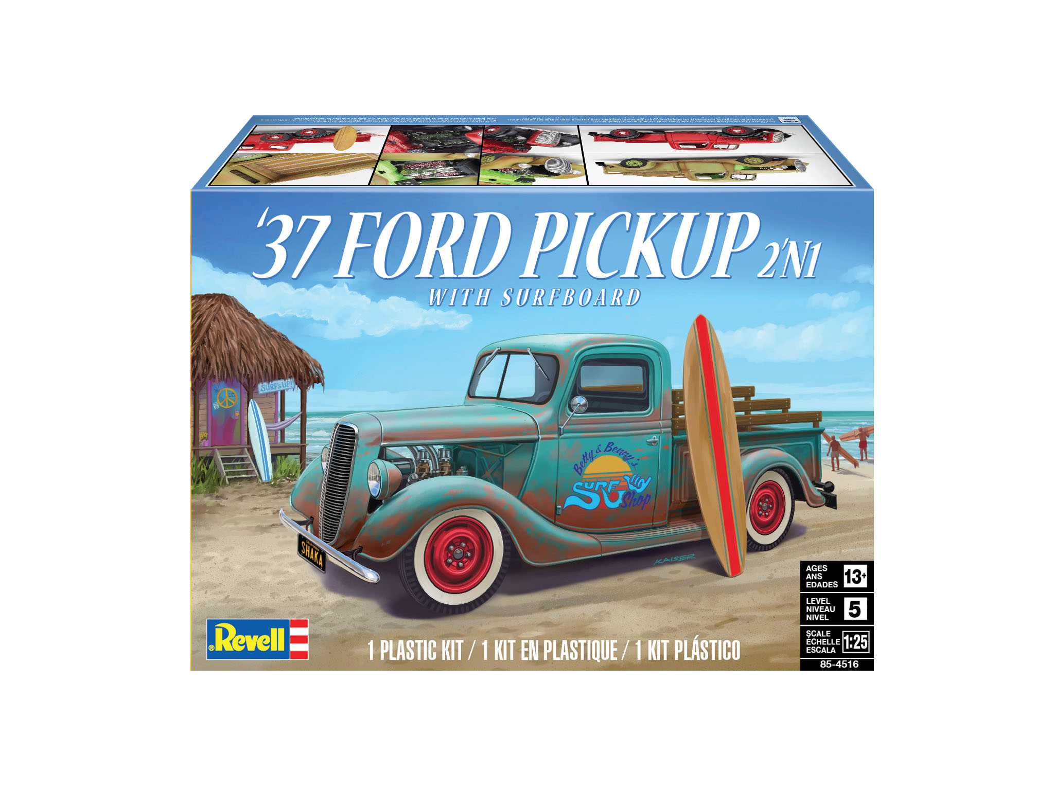 Revell Plastic ModelKit MONOGRAM auto 4516 - 1937 Ford Pickup Street Rod with Surf Board (1:25)