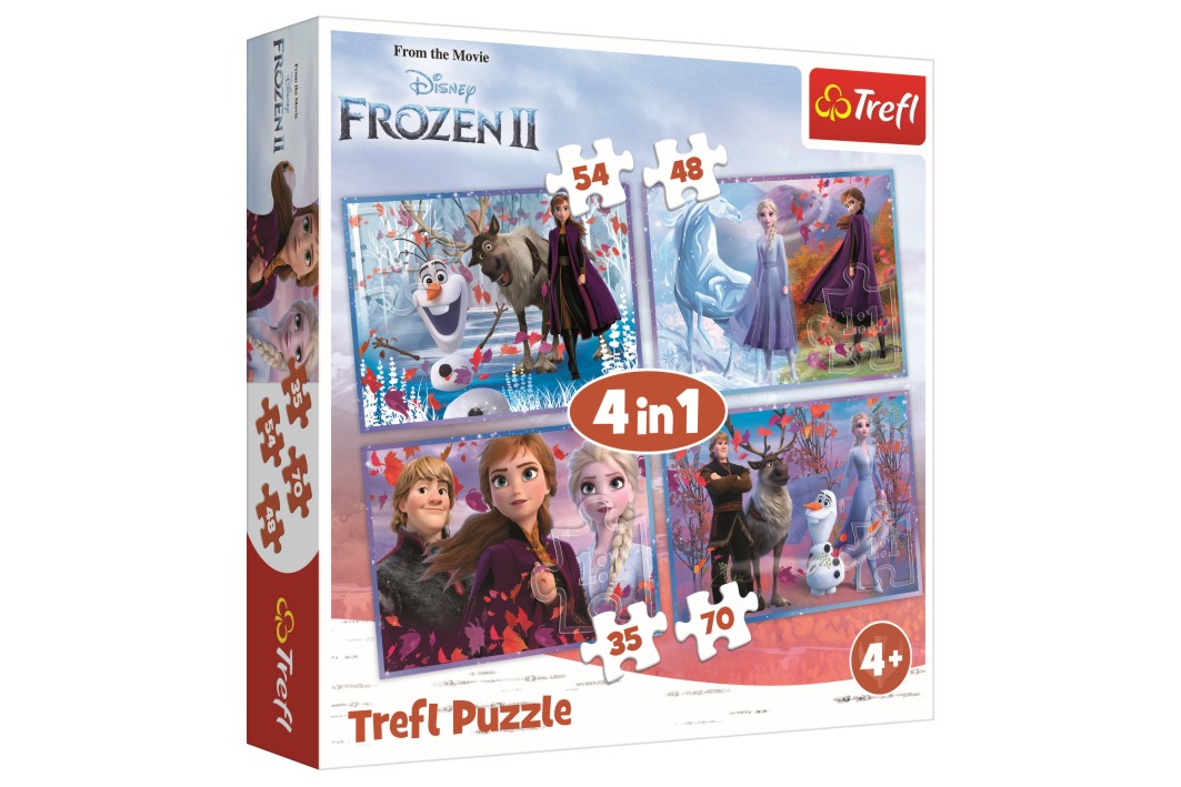 Trefl Puzzle 4v1 Ledové království II/Frozen II  v krabici 28x28x6cm