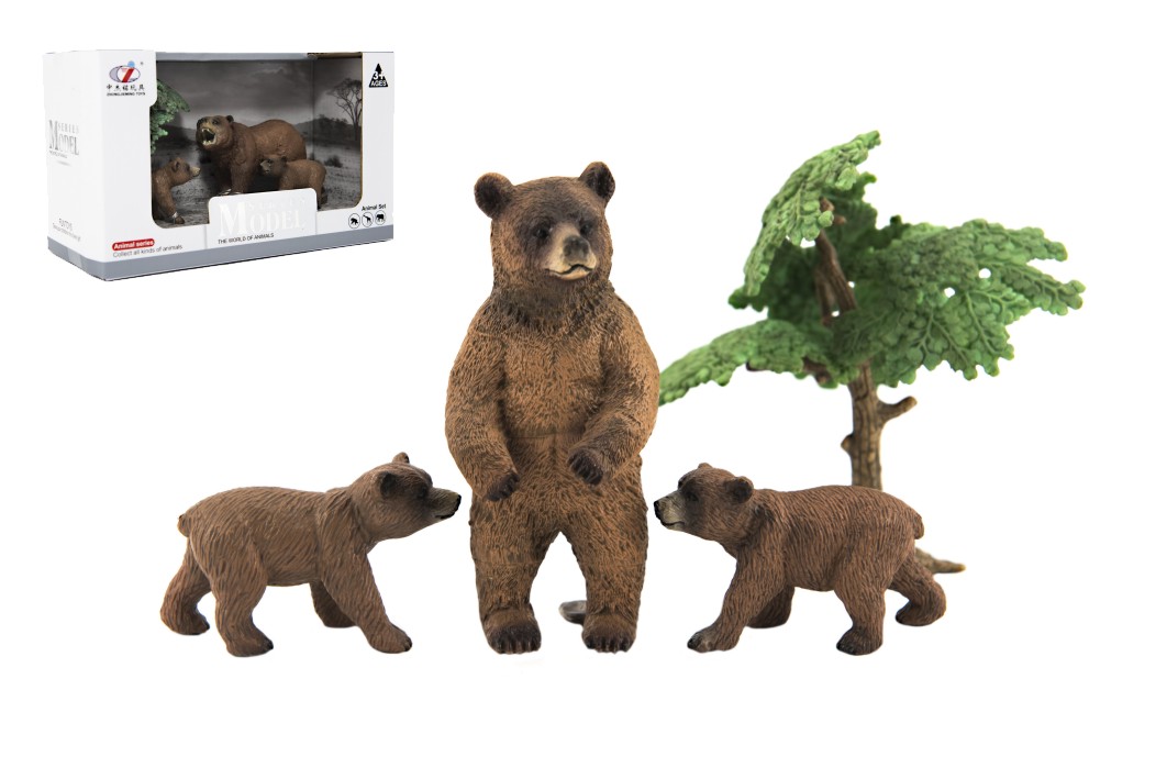 Teddies Zvířátka safari ZOO 10cm sada plast 4ks medvěd 2 druhy v krabičce 22x13x9,5cm