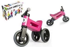 Teddies Odrážedlo FUNNY WHEELS Rider Sport růžové  2v1, výška sedla 28/30cm nosnost 25kg 18m+ v krabici