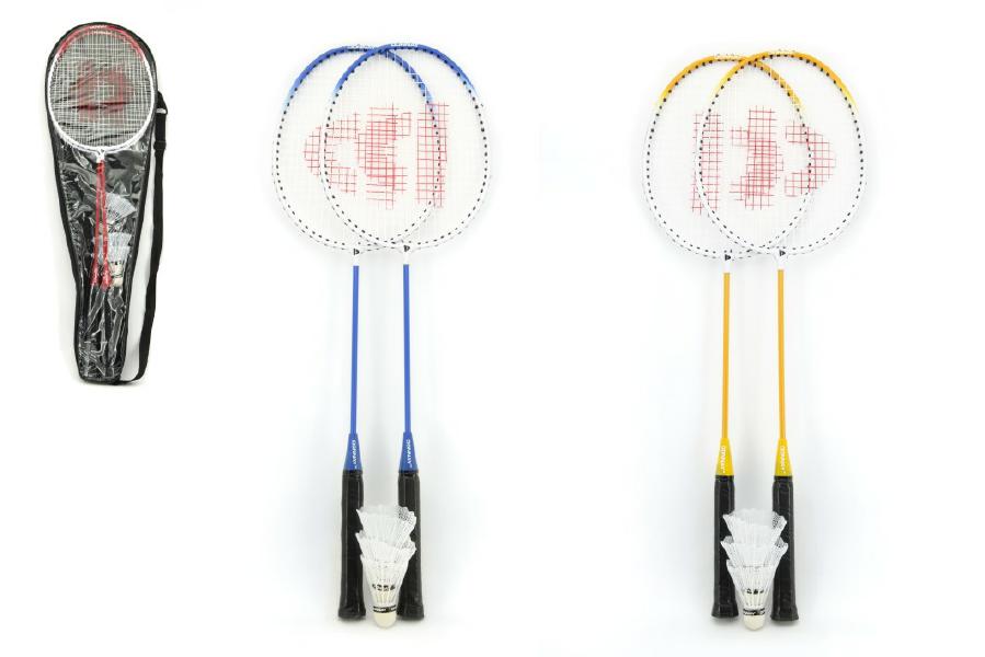Teddies Badminton sada + 3 košíčky Donnay kov 66cm asst 3 barvy v tašce