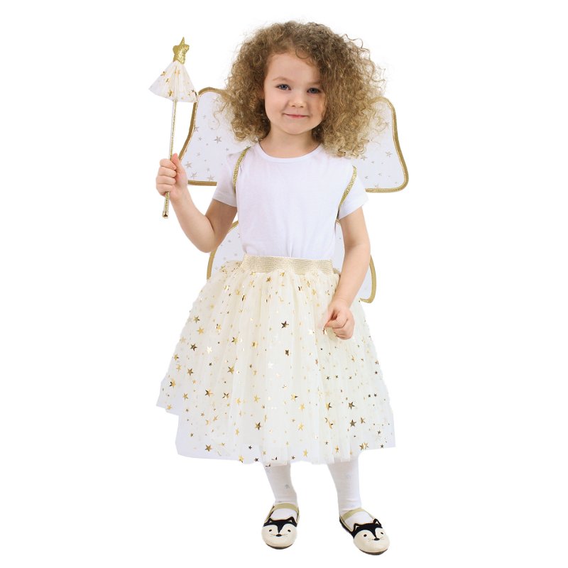 Rappa Dětský kostým tutu sukně zlatá víla s hůlkou a křídly e-obal