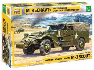 Zvezda Model Kit military 3581 - M-3 Armored Scout Car with Canvas (1:35)