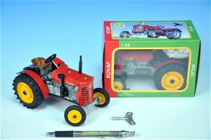 Kovap Traktor Zetor 25A červený na klíček kov 15cm 1:25 v krabičce