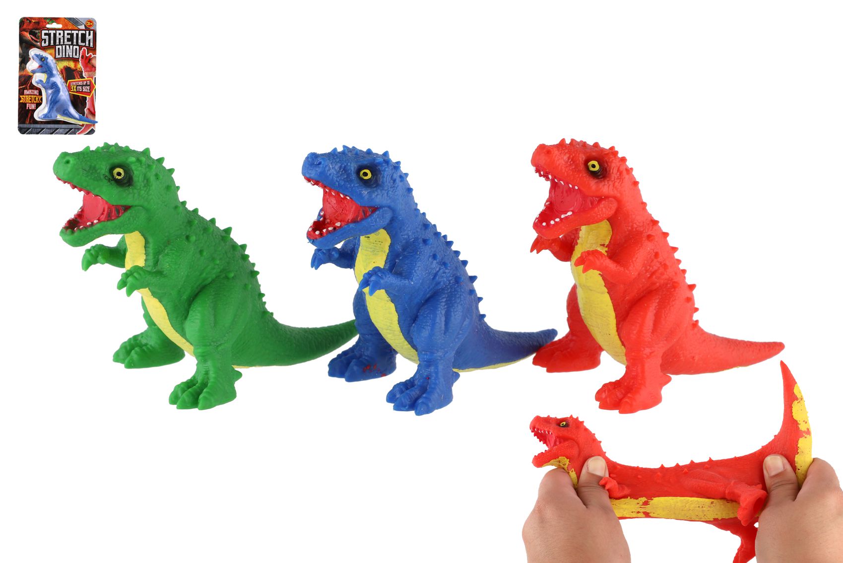 Teddies Dinosaurus natahovací antistresový silikon 18cm 3 barvy na kartě
