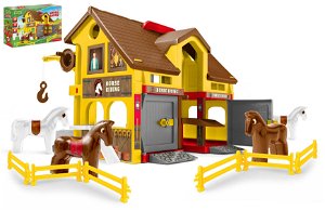 WADER Play House - Ranč s koňmi plast + kůň 4ks v krabici 59x39x15cm