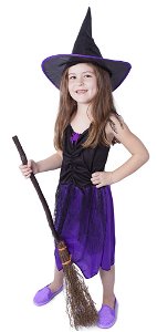 Rappa Dětský kostým fialový s kloboukem čarodějnice/Halloween (M)