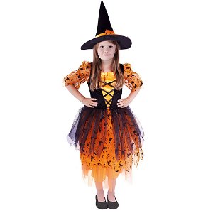 Rappa Dětský kostým oranžová čarodějnice/Halloween  s kloboukem (M) e-obal