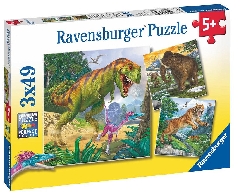 Ravensburger dětské puzzle Dinosauři a čas 3x49 dílků