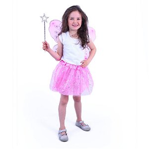 Rappa Dětský kostým tutu sukně růžová motýl s hůlkou a křídly