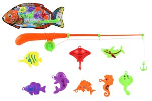 Teddies Hra ryby/rybář s prutem 42cm plast 2 barvy na kartě 22x53x4cm