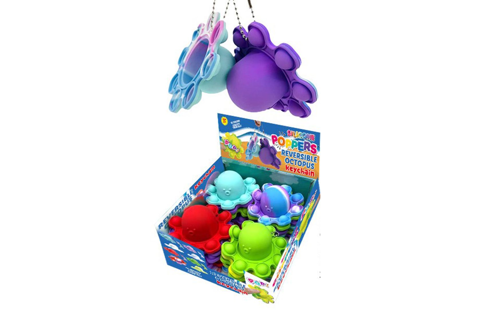 Teddies Přívěšek Bubble pops-Praskající bubliny chobotnice silikon antistr. spol. hra 4 barvy