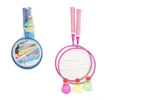 Teddies Badminton sada dětská kov/plast 2 pálky + 1 košíček 2 barvy v síťce 23x45x6cm