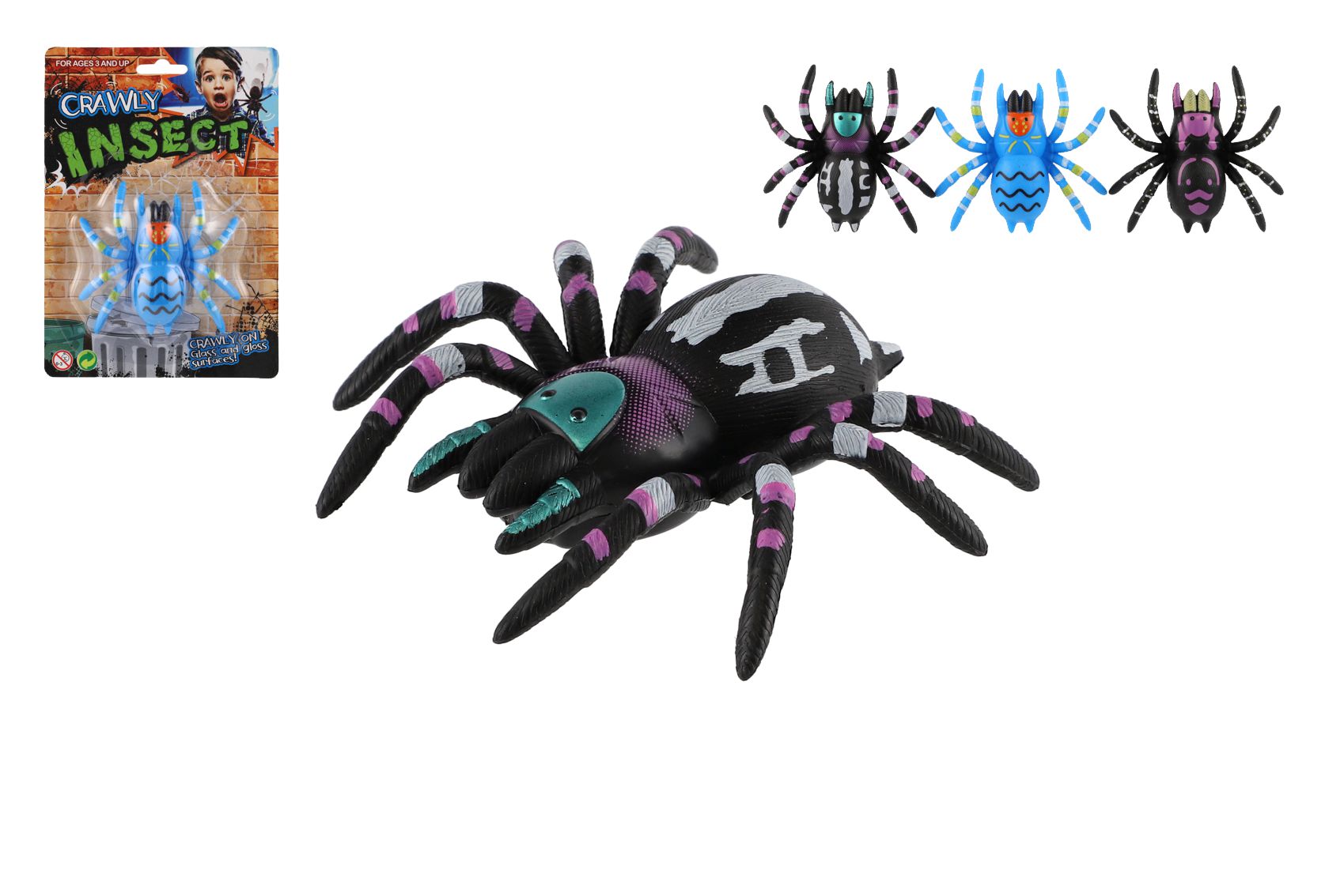 Teddies Pavouk lezoucí po skle plast 8cm 3 barvy na kartě