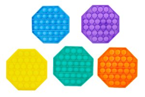 Teddies Bubble pops Pop-it Praskající bubliny silikon antistresová spol. hra 5 barev osmihran 12x12cm v sáčku