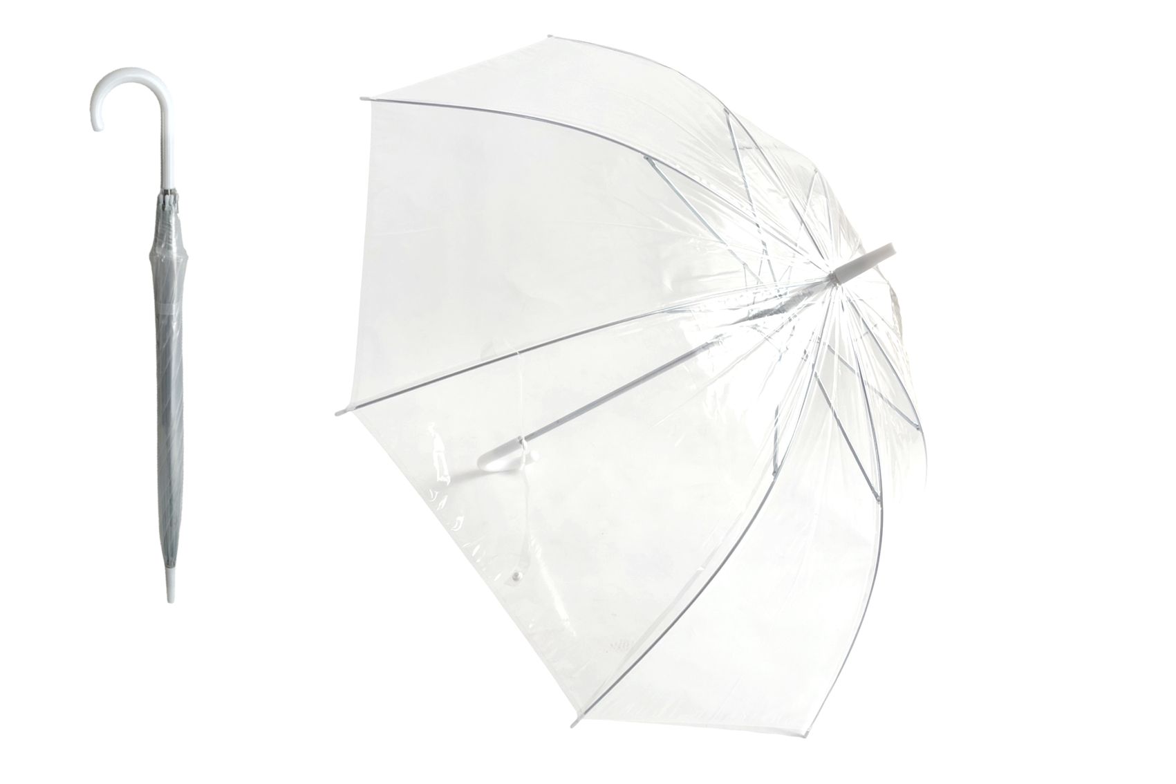 Teddies Deštník průhledný bílý svatební plast/kov 82cm v sáčku