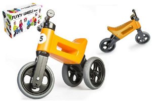 Teddies Odrážedlo FUNNY WHEELS Rider Sport oranžové 2v1, výška sedla 28/30cm nosnost 25kg 18m+ v krabici