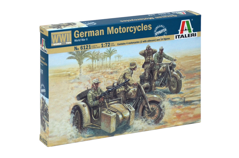 Italeri Model Kit figurky 6121 - WWII - GERMAN MOTORCYCLES (1:72)