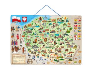 Woody Magnetická mapa Polska s obrázky a společenská hra 3v1