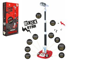 Teddies Mikrofon karaoke ROCK STAR plast na baterie se světlem se zvukem v krabici 23x45x8cm