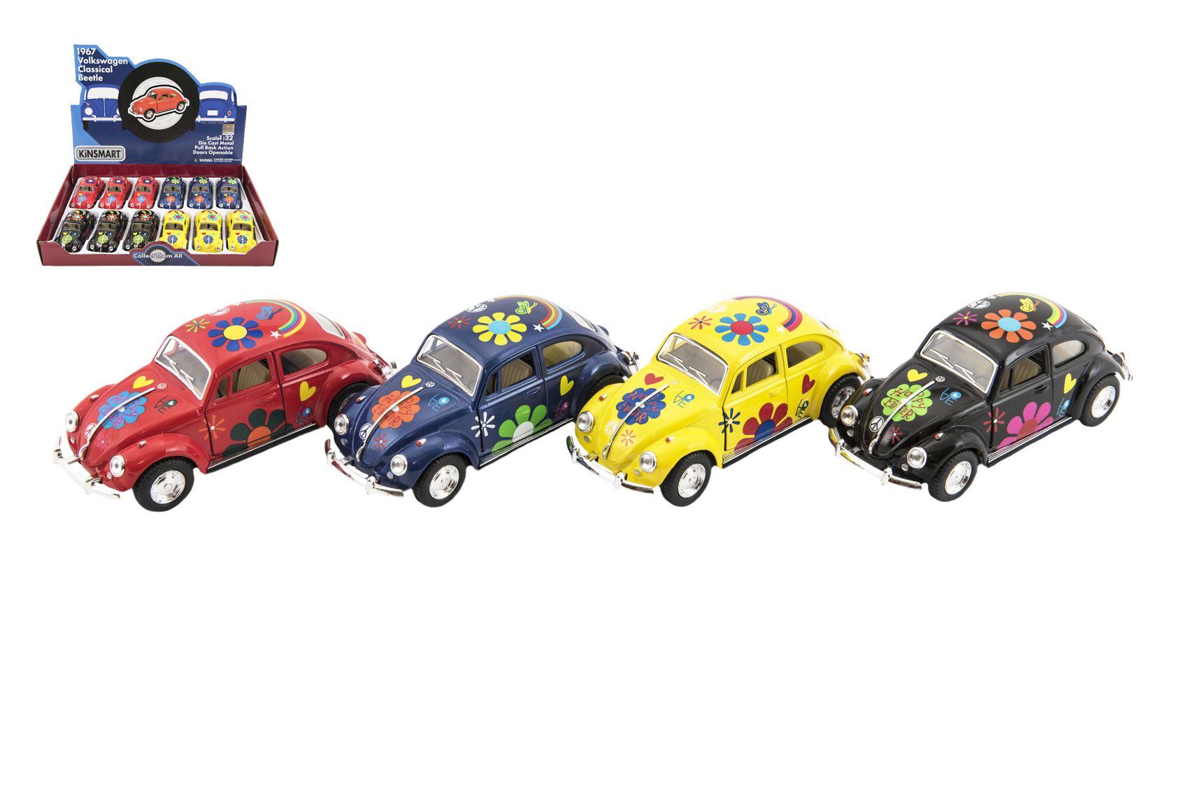 Teddies Auto Kinsmart VW Classical Beetle kov 13cm na zpětné natažení asst 4 barvy