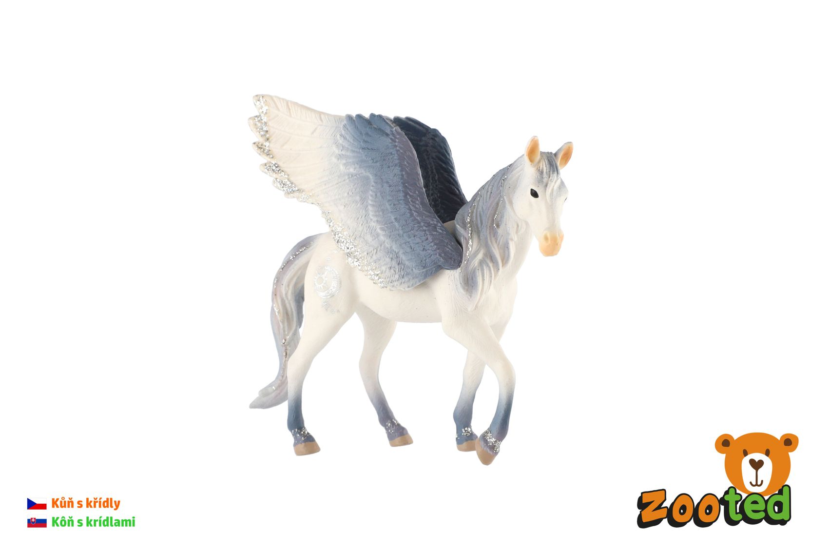 ZOOted Kůň s křídly bílo-šedý zooted plast 14cm v sáčku