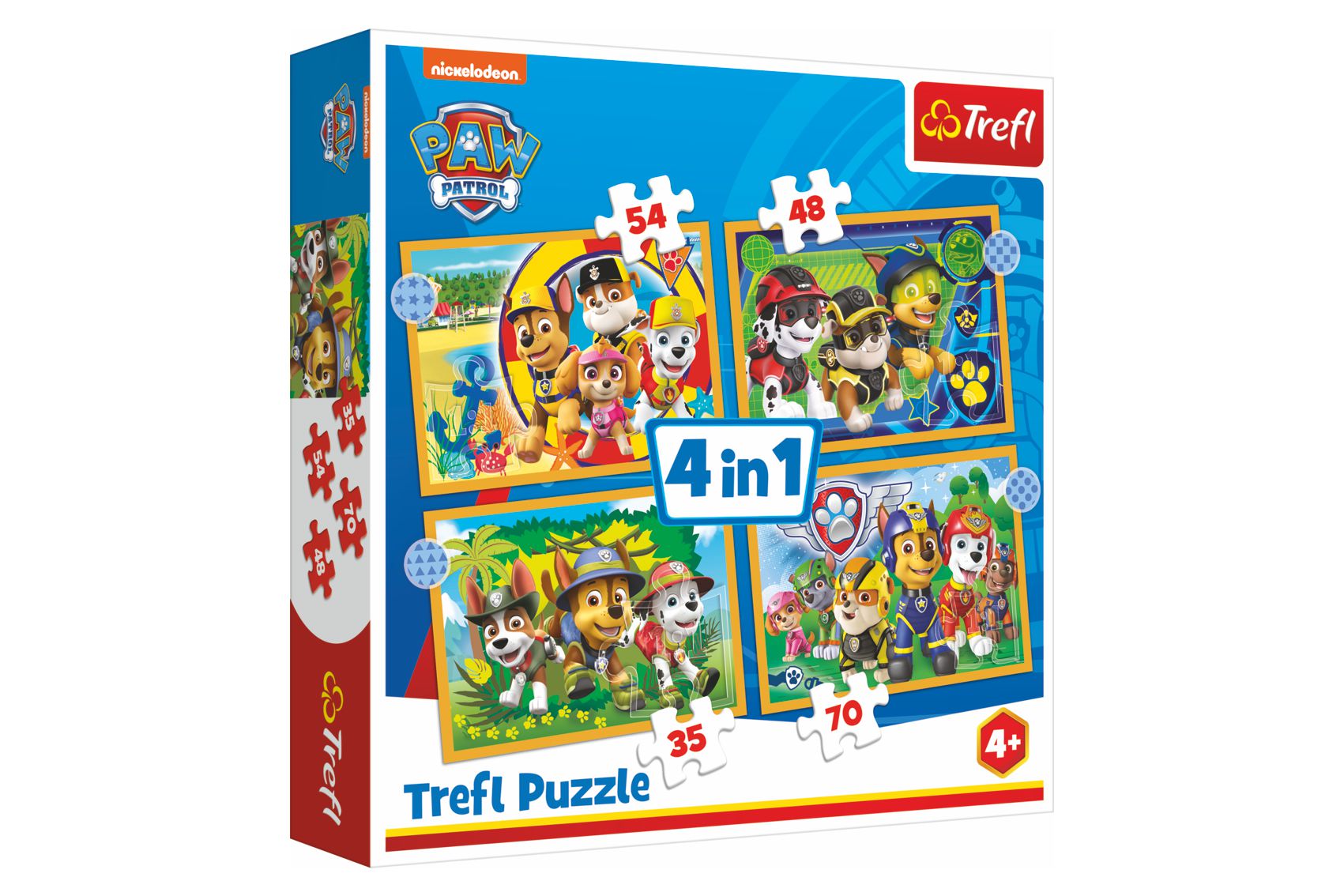 Trefl Puzzle 4v1 Prázdniny Tlapková Patrola/Paw Patrol 28,5x20,5cm v krabici 28x28x6cm