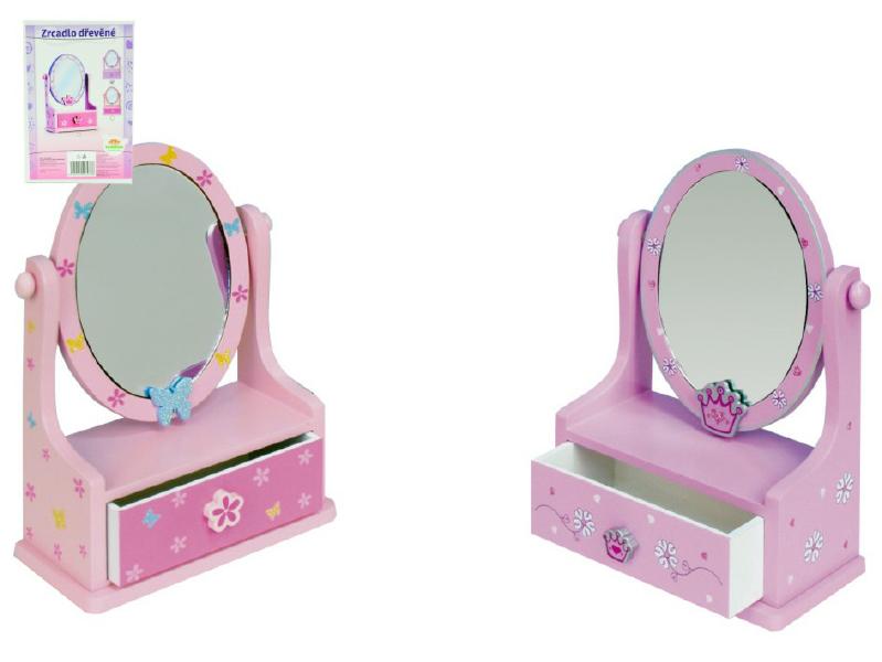 Teddies Zrcadlo šperkovnice zásuvka dřevo 16,2x24,2x8,5cm asst 3 barvy v krabici