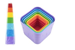 Teddies Kubus pyramida skládanka plast hranatá barevná 7ks v sáčku 12m+