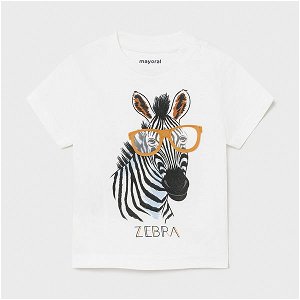 MAYORAL chlapecké tričko KR zebra v brýlích, bílá - 86 cm