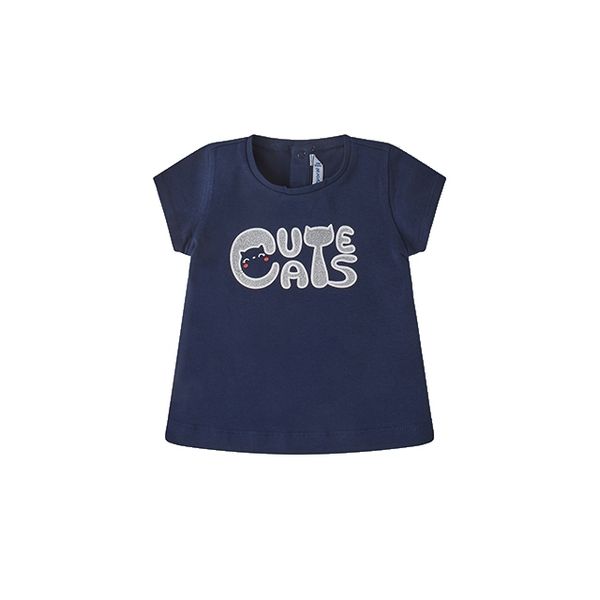 MAYORAL dívčí tričko KR třpytivé Cute Cats tmavě modrá - 80 cm